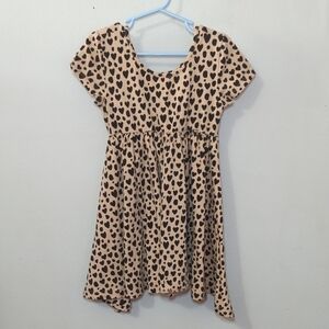 Taylor Joelle Leopard Heart Print Dress Tan Black Short Sleeve Girls Size 6